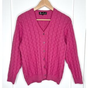 Vintage Cable Knit Wool Blend Button Up Cardigan by Monte Carlo in Pink